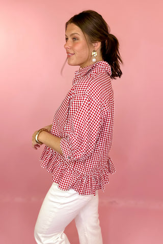 red gingham top