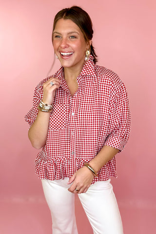 red gingham top
