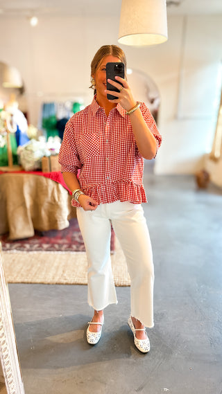 Red Gingham Ruffle Top