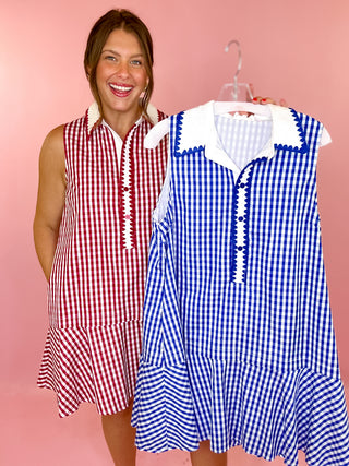 Curated Charm Gingham Sleeveless Mini Dress Blue
