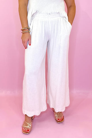 Feel The Breeze Scallop Linen Pant - Oatmeal