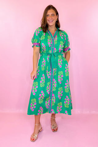 Free To Fly Floral Midi Dress - Green