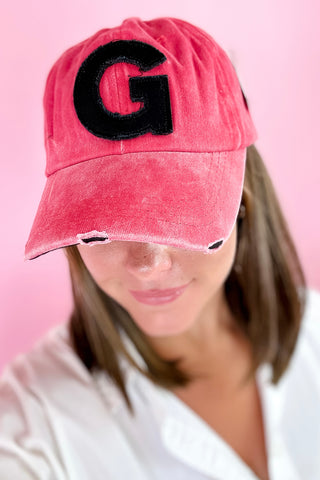 "G" Distressed Baseball Cap - Red