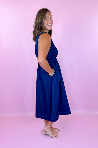 Best Memories Smocked Midi Dress- Ink