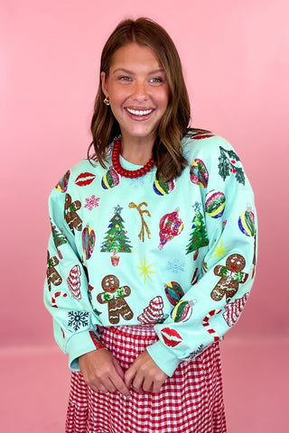 Queen Of Sparkles: Mint Multi Christmas Icons Sweatshirt