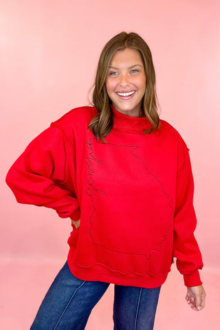 GA Outline Mock Neck Sweatshirt - Red