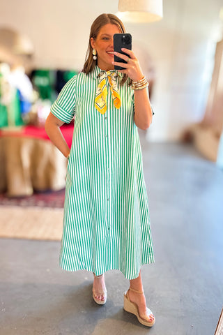 Into The Spell Striped Midi Dress - Green