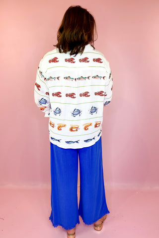 Queen Of Sparkles: Striped Seafood Gauze Button Up Top