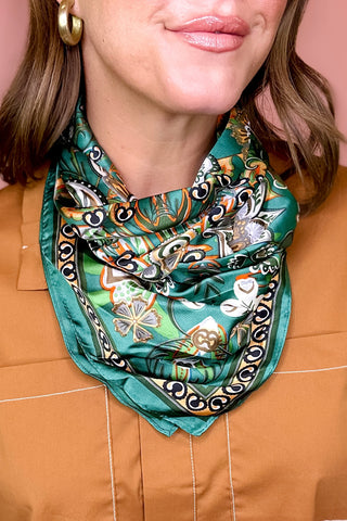 Green Bohemian Paisley Border Scarf