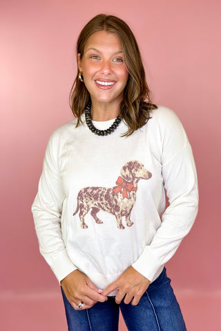 Dachshund Lightweight Knit Sweater Cream