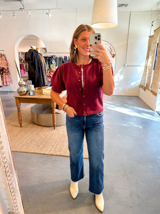 burgundy short sleeve cardigan