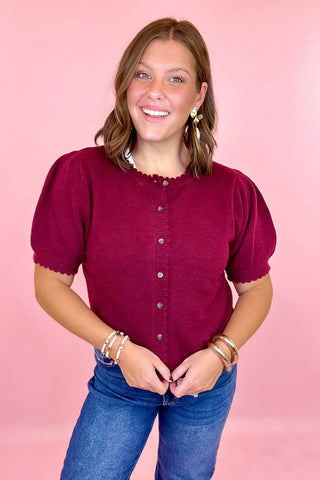 burgundy short sleeve cardigan