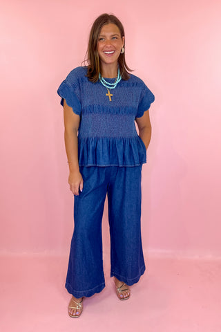 Darling Energy Chambray Scallop Pants Denim