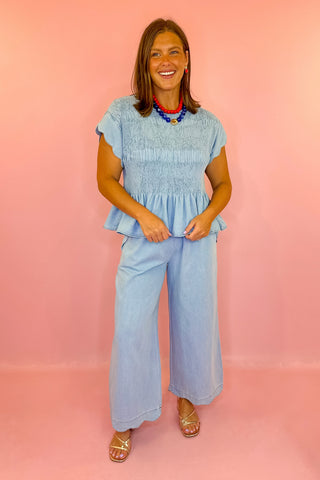Darling Energy Chambray Scallop Pants Light Denim