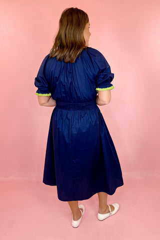 Floral Embroidered Midi Dress Navy