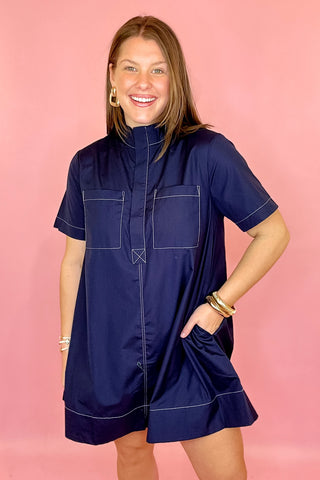 Navy casual dress coastal chic