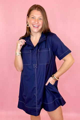 Navy casual dress coastal chic