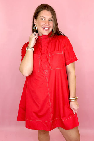 Red casual dress coastal chic