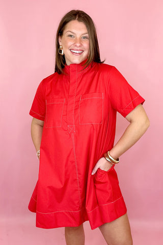 Red casual dress coastal chic