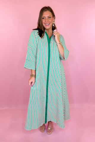 Oversized Striped Midi Dress Green