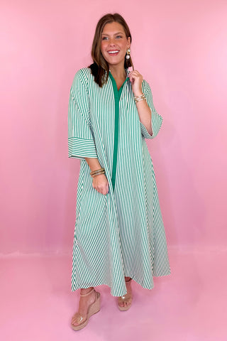 Oversized Striped Midi Dress Green