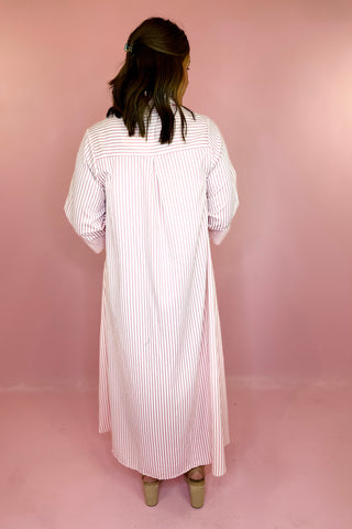 Oversized Striped Midi Dress Pink
