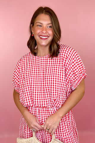 Gingham Bubble Top Red