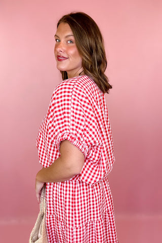 Gingham Bubble Top Red