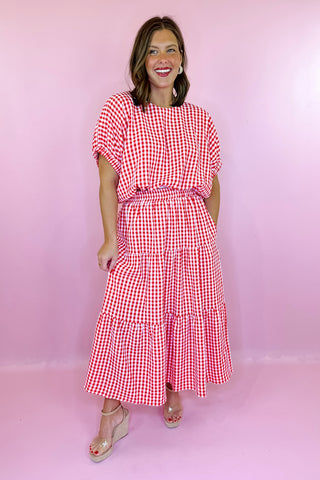 Gingham Bubble Top Red