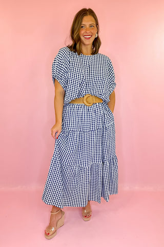 Gingham Midi Skirt Navy