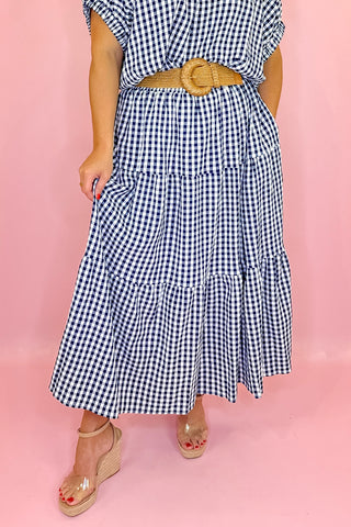 Dockside Plans Gingham Midi Skirt Navy