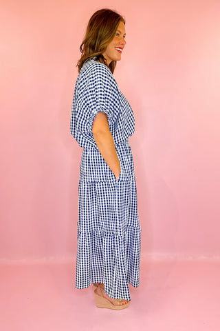 Dockside Plans Gingham Midi Skirt Navy