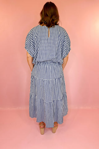 Dockside Plans Gingham Midi Skirt Navy
