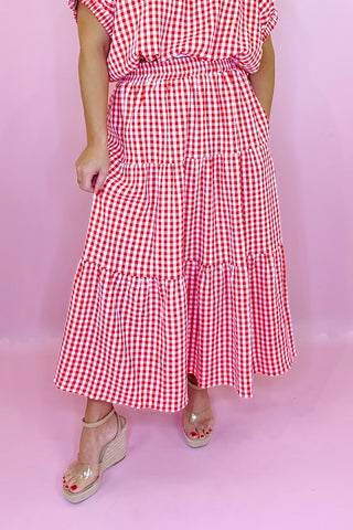 Gingham Midi Skirt Red