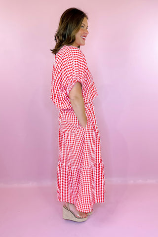 Gingham Midi Skirt Red