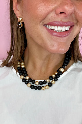 Double Strand Beaded Choker Necklace Black