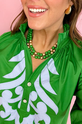 Double Strand Beaded Choker Necklace Green