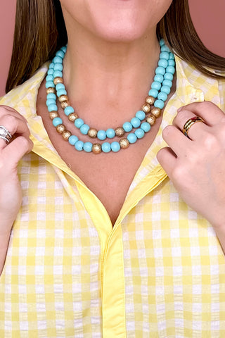Double Strand Beaded Choker Necklace Turquoise