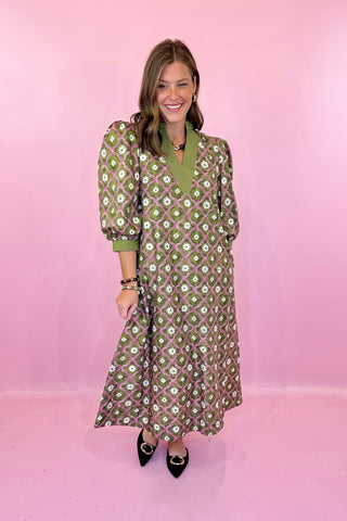 Floral Midi Dress Olive