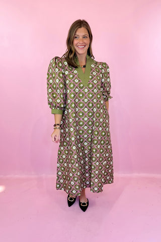 Floral Midi Dress Olive