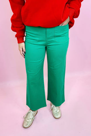 Molly High Waisted Wide Leg Cropped Pant - Green