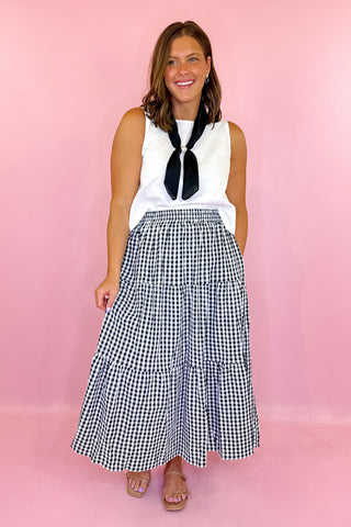 Dockside Plans Gingham Midi Skirt - Black
