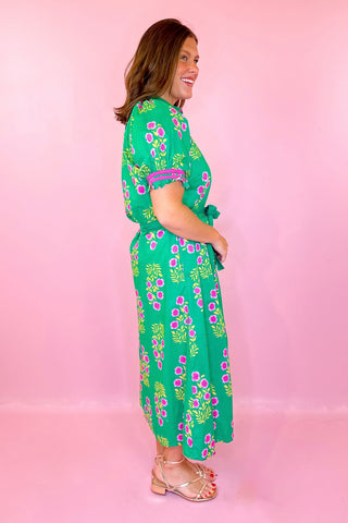 Free To Fly Floral Midi Dress - Green