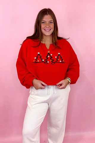 Christmas Tree Embroidered Crop Sweatshirt