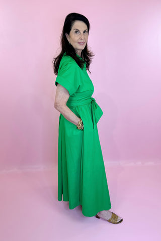 Hopeless Romantic Bow Front Midi Dress - Green