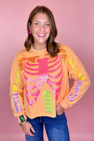 Queen Of Sparkles: Orange Neon Skeleton Sweatshirt