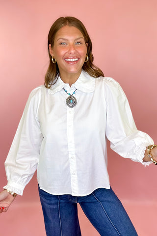 Keeping Secrets Ruffle Collar Top - White
