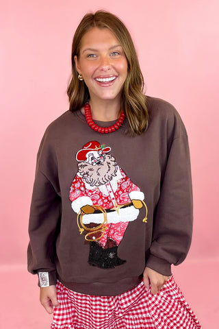 Queen Of Sparkles: Brown Cowboy Santa Sweatshirt