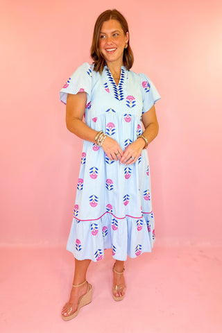 Fresh Pick Floral Midi Dress - Blue