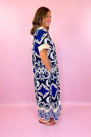 Be My Muse Abstract Midi Dress - Navy